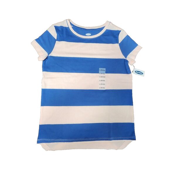 Old Navy Girls Blue Pink Striped Shirt Top Size Large 10-12 NWT - Picture 1 of 8